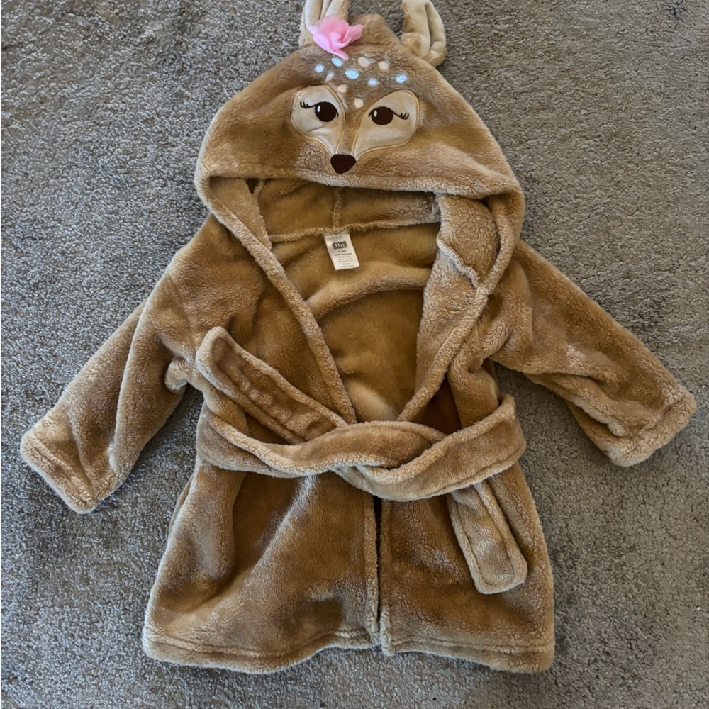 Kids Plush Deer Hooded Bathrobe - Brown